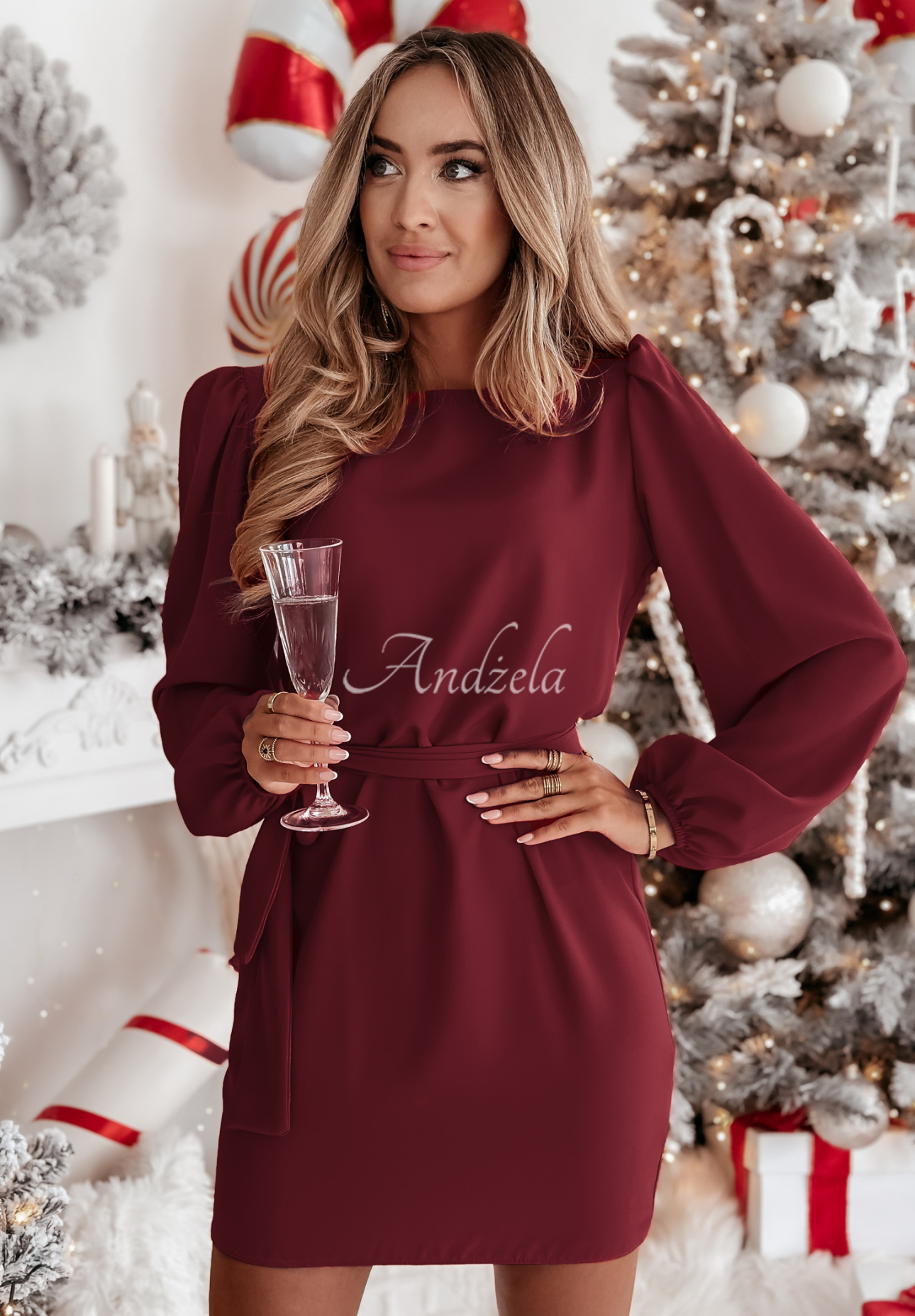 Dress with buffets and belt Crazy About You burgundy