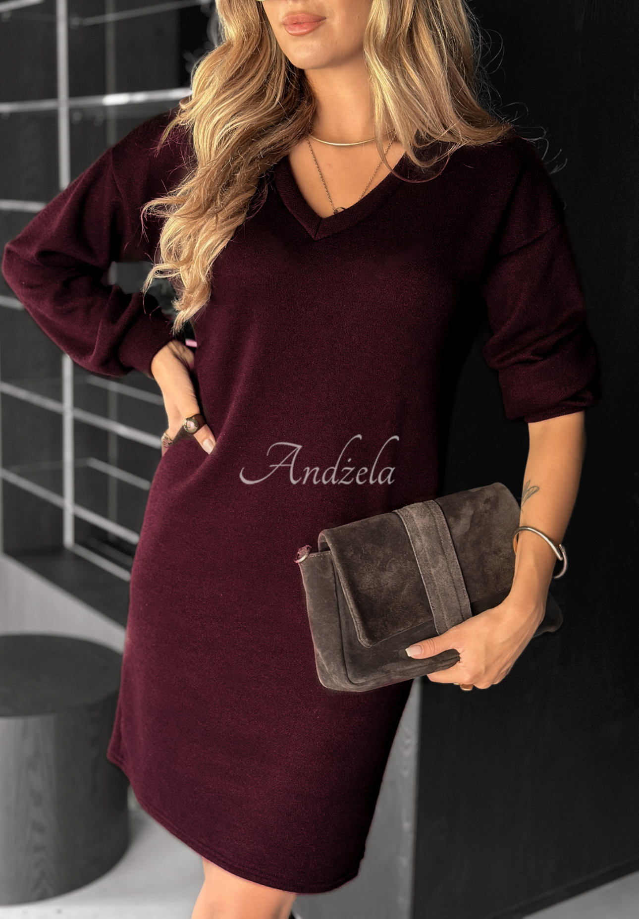 Knit dress with neckline Thalia burgundy