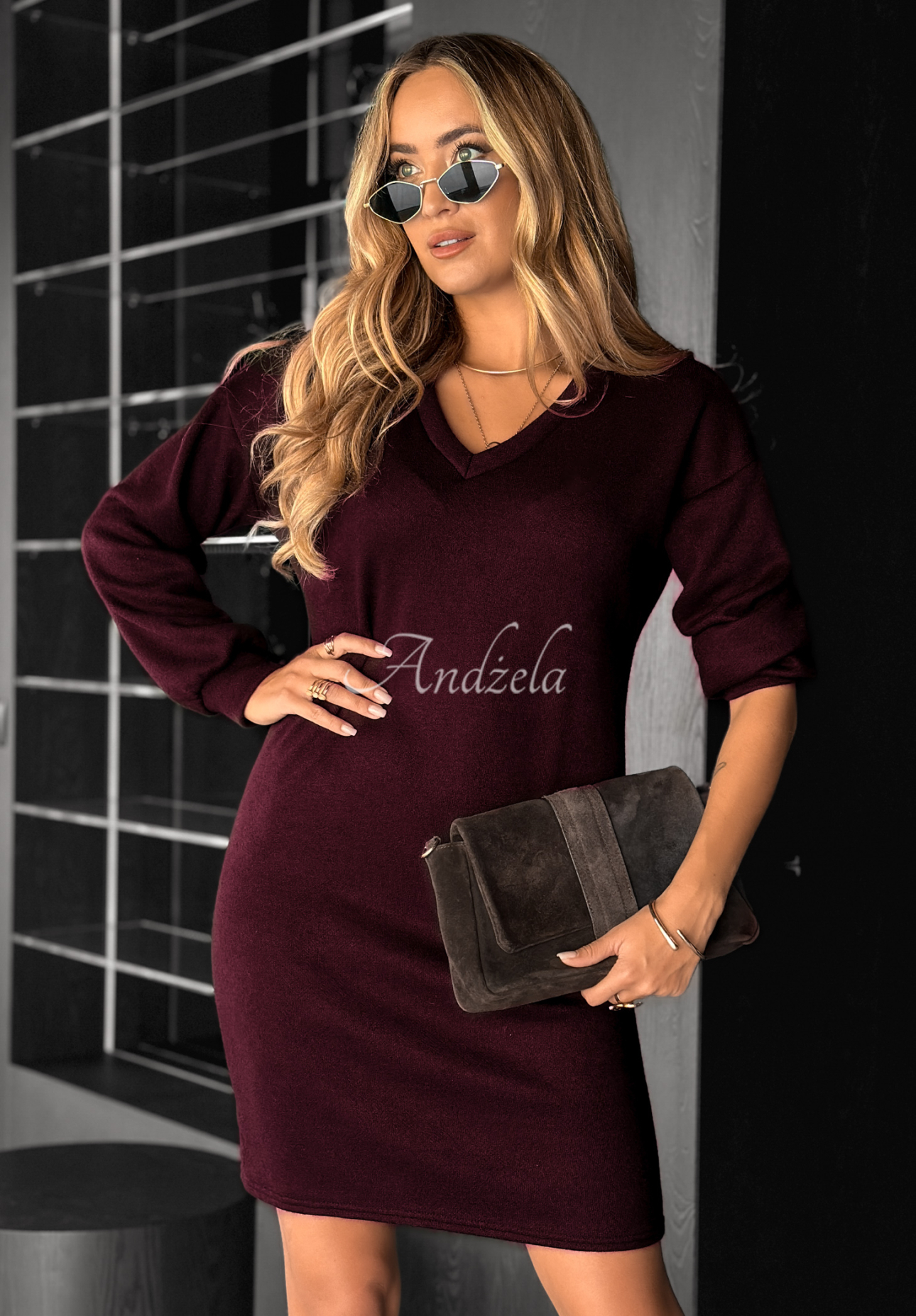Knit dress with neckline Thalia burgundy