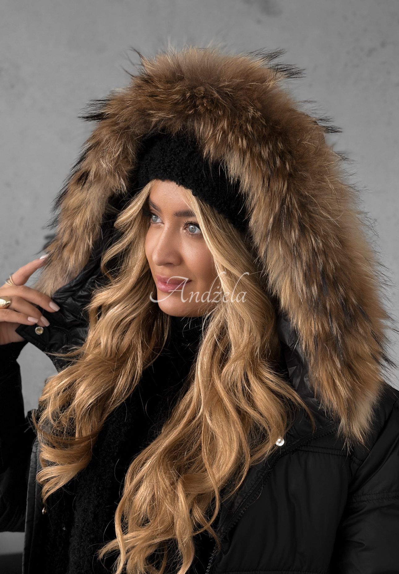 Long quilted jacket with fur Autumn Rush black