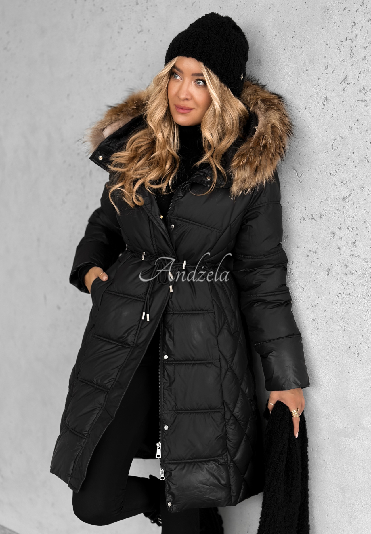 Long quilted jacket with fur Autumn Rush black