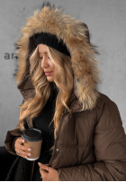 Pikowana kurtka z futerkiem Autumn Rush czekoladowa