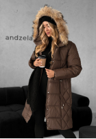 Pikowana kurtka z futerkiem Autumn Rush czekoladowa