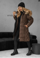 Pikowana kurtka z futerkiem Autumn Rush czekoladowa