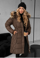 Pikowana kurtka z futerkiem Autumn Rush czekoladowa