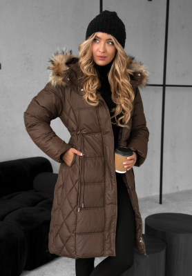 Long quilted jacket with fur Autumn Rush chocolate