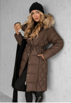 Pikowana kurtka z futerkiem Autumn Rush czekoladowa