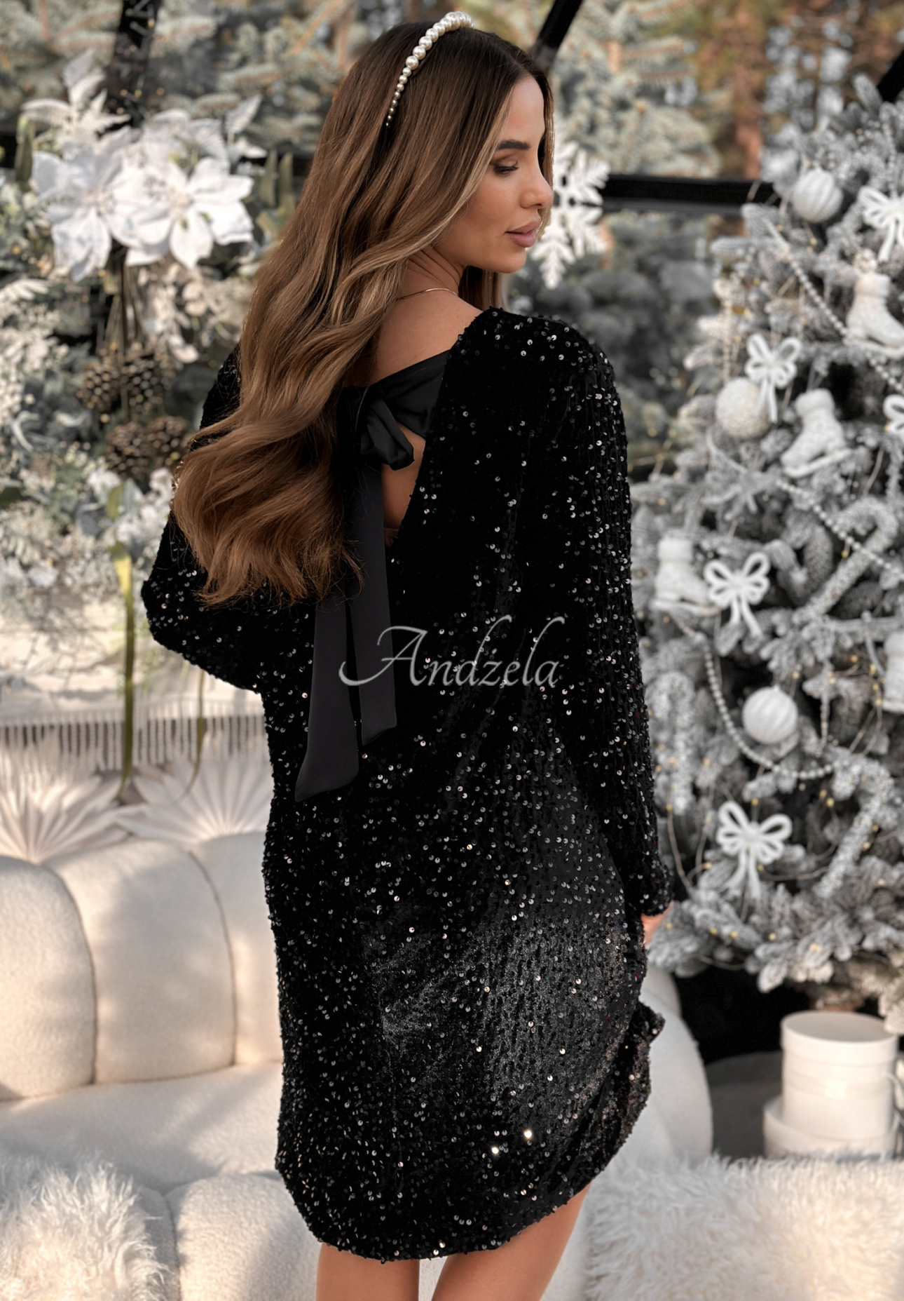 Sequin dress with bow at back Santa's Delight black