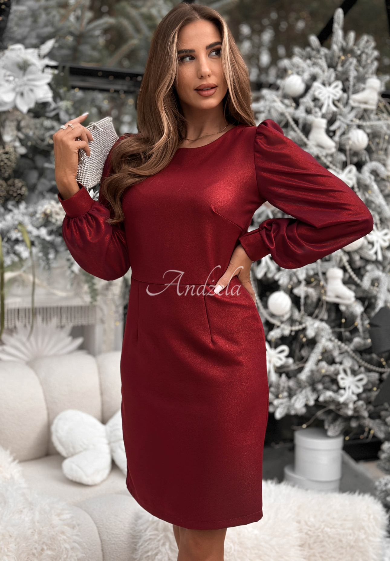 Shiny dress with buffets Just Saying burgundy