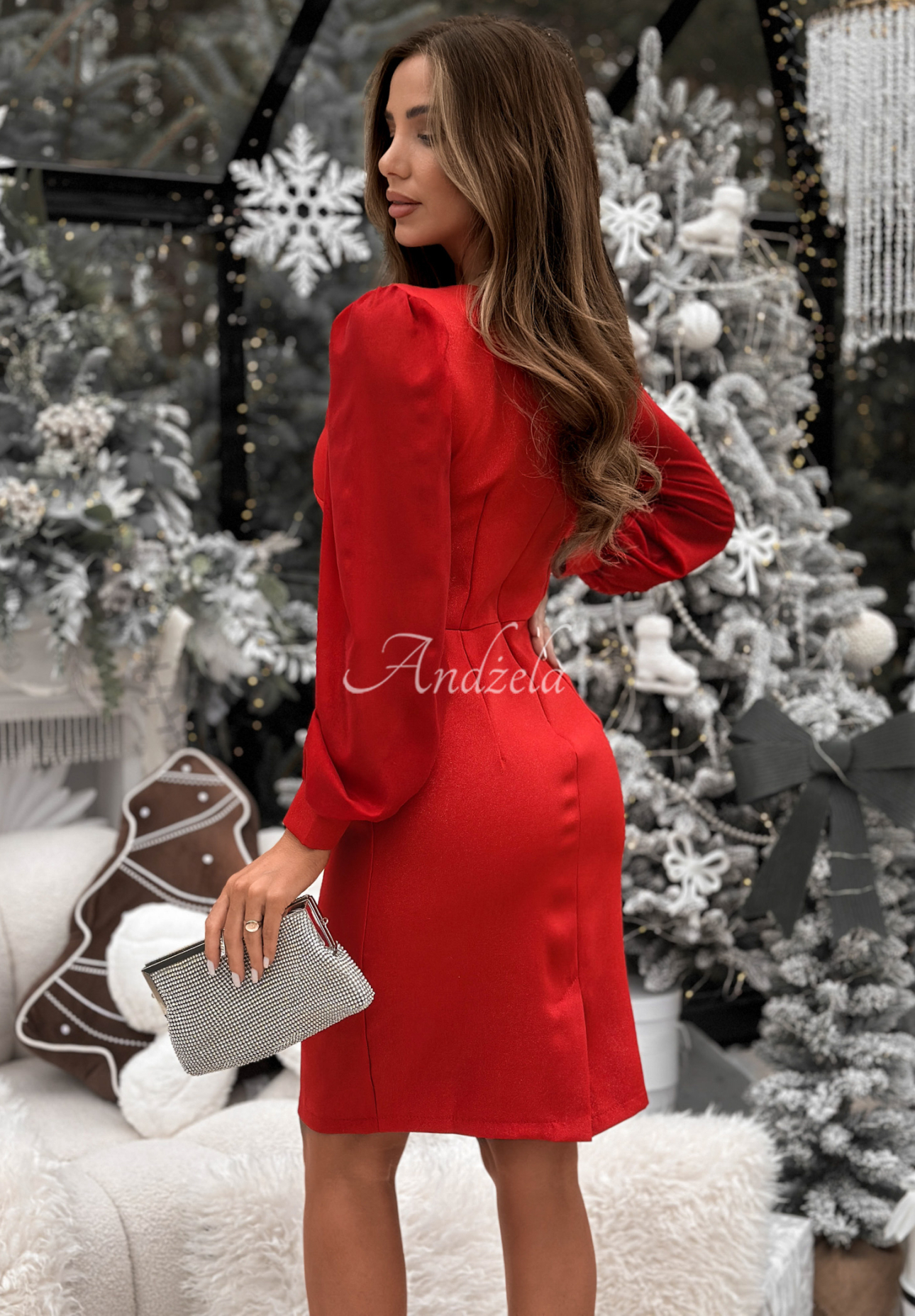 Błyszcząca sukienka z bufkami Just Saying czerwona