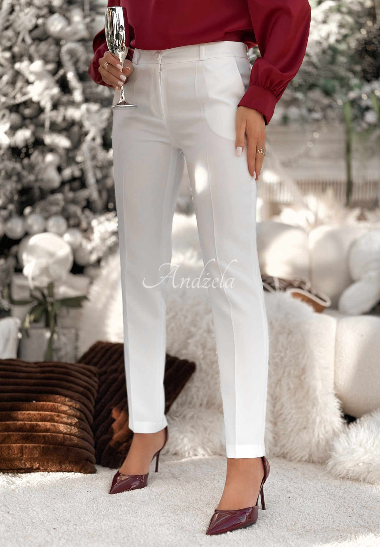 Elegant viscose cigarette pants Grand Celebration ecru