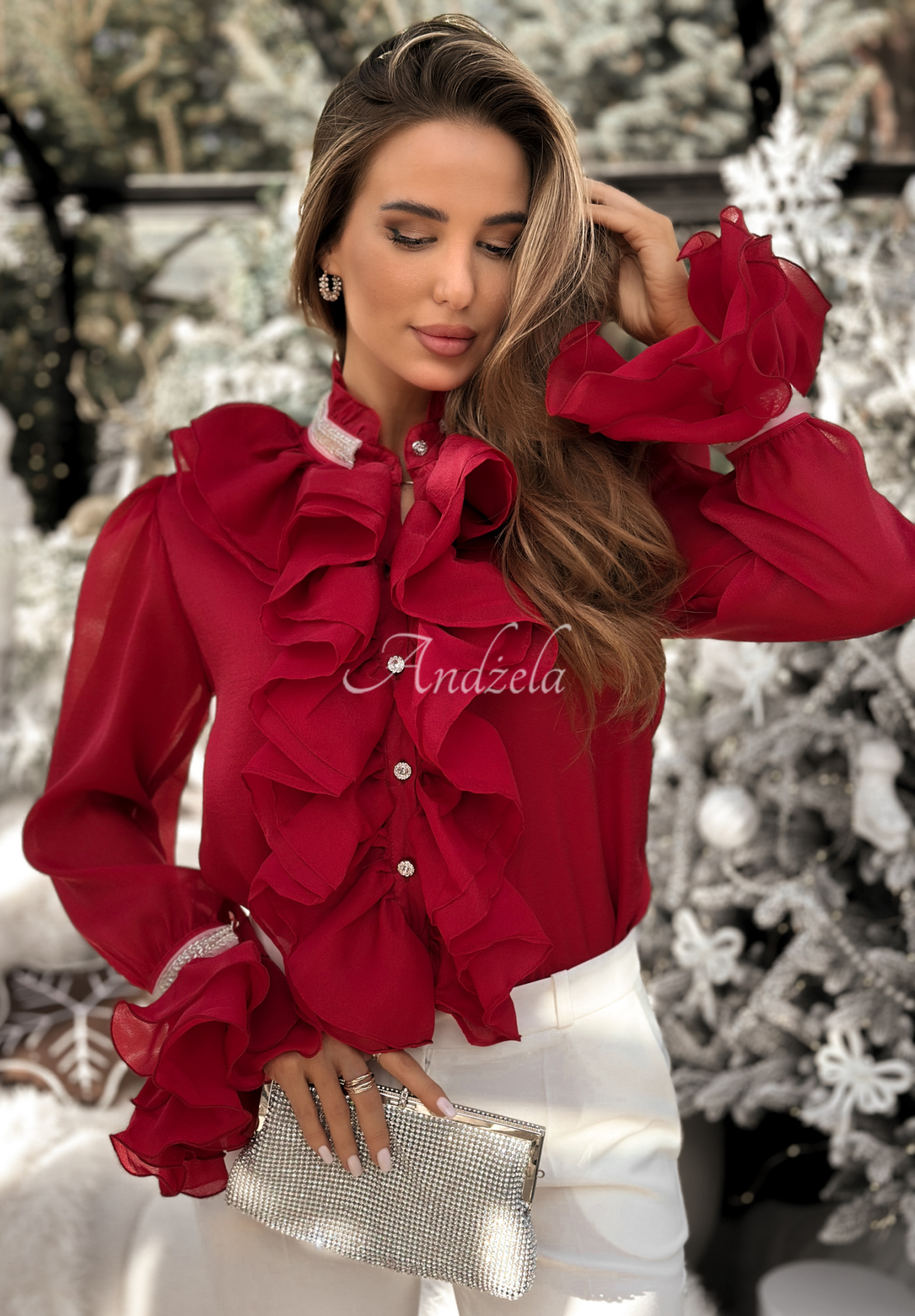 Elegant shirt with jabot and frills Wonderful Time red