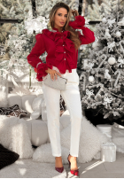 Elegancka koszula z żabotem i falbankami Wonderful Time czerwona