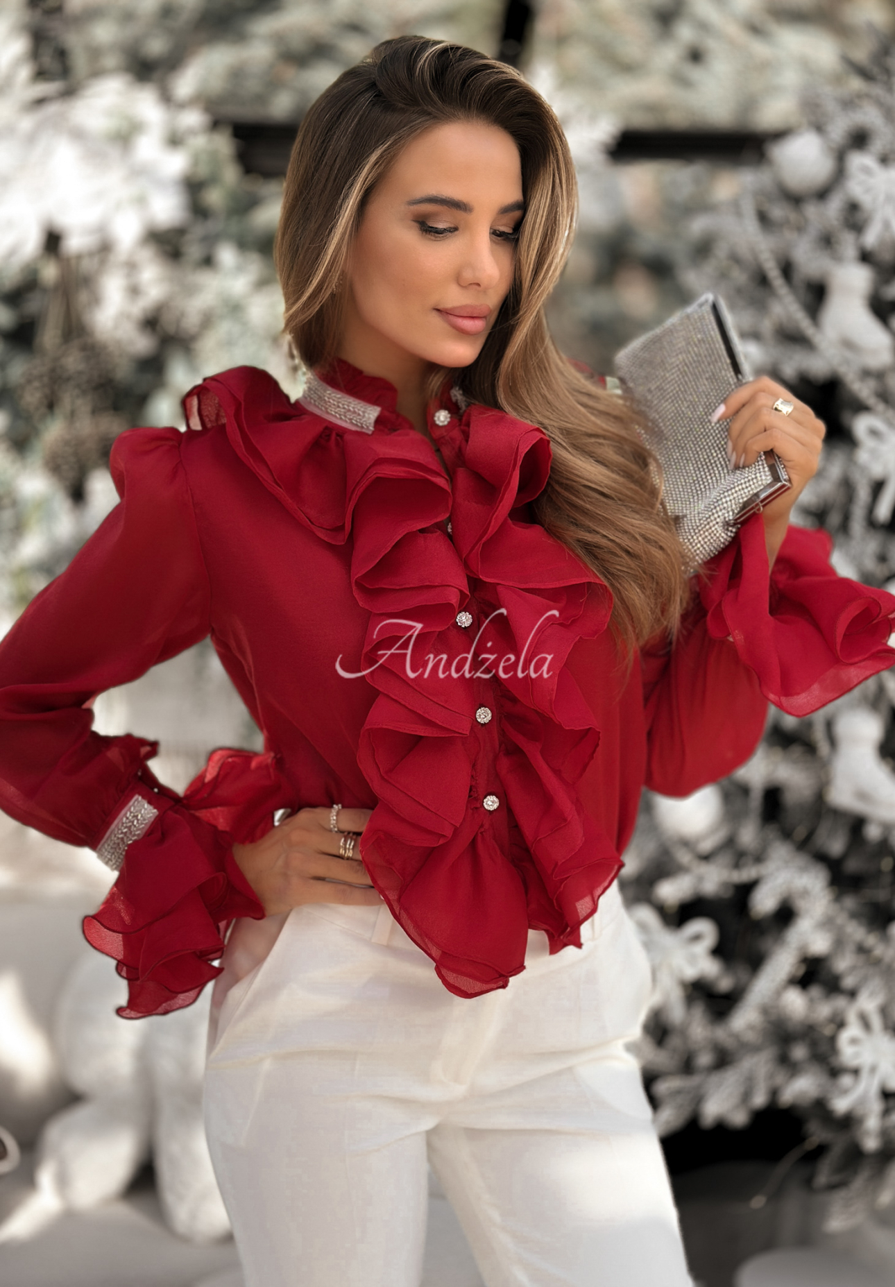 Elegant shirt with jabot and frills Wonderful Time red