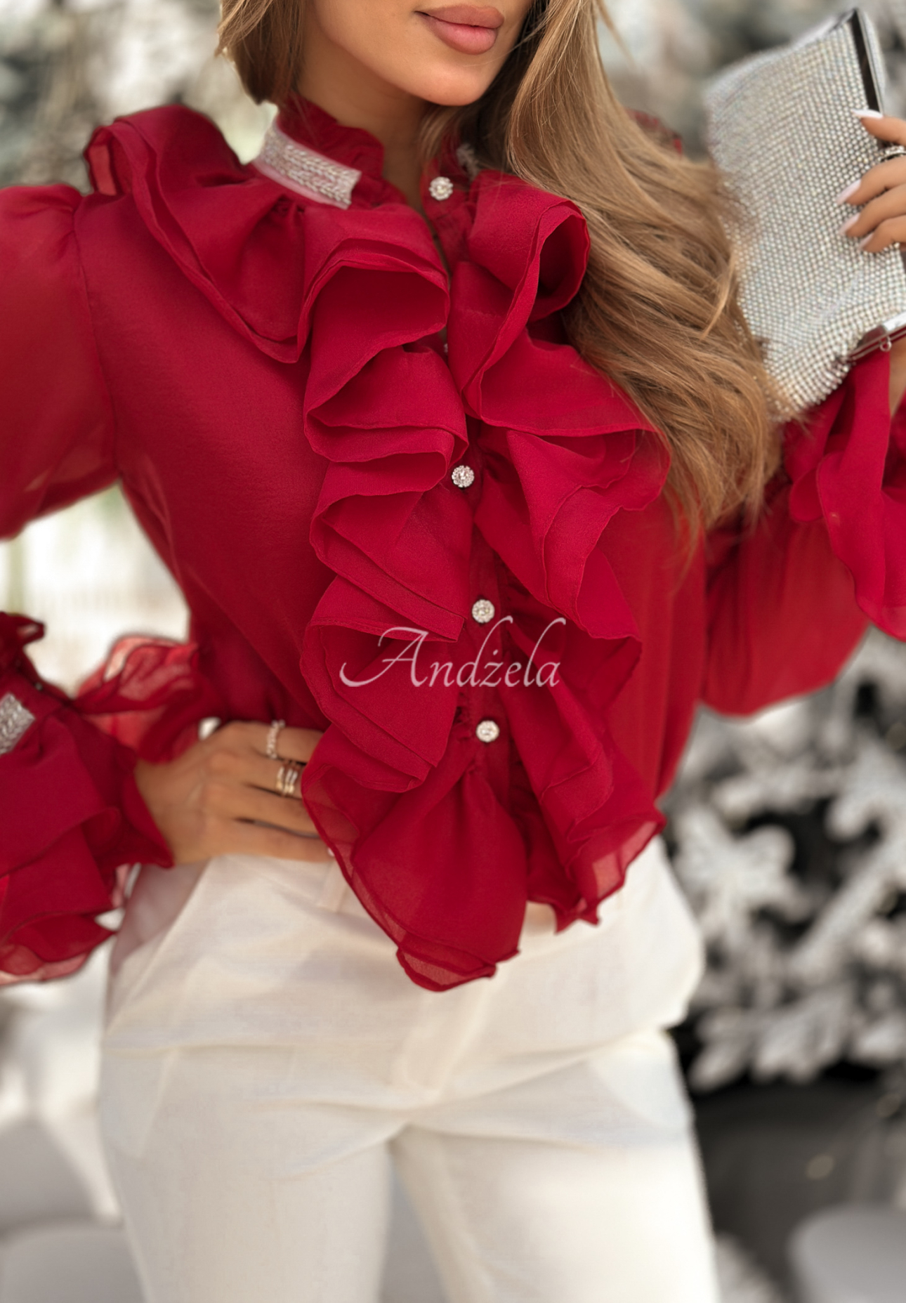 Elegant shirt with jabot and frills Wonderful Time red