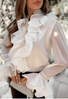 Elegancka koszula z żabotem i falbankami Wonderful Time ecru