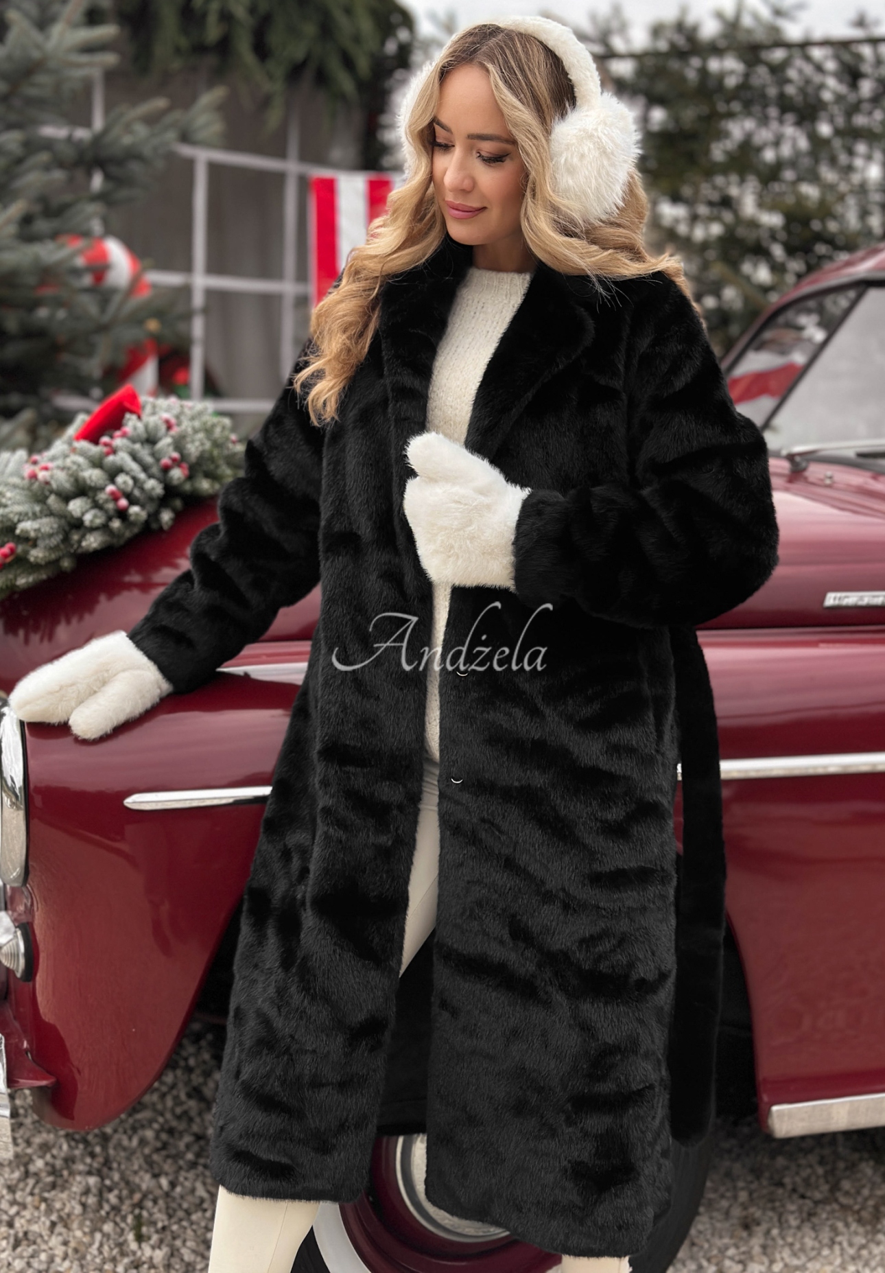 Long fur coat Beside The Fire black