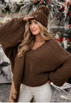 Pleciony sweter z wełną Winter Is Calling czekoladowy