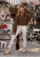 Pleciony sweter z wełną Winter Is Calling czekoladowy