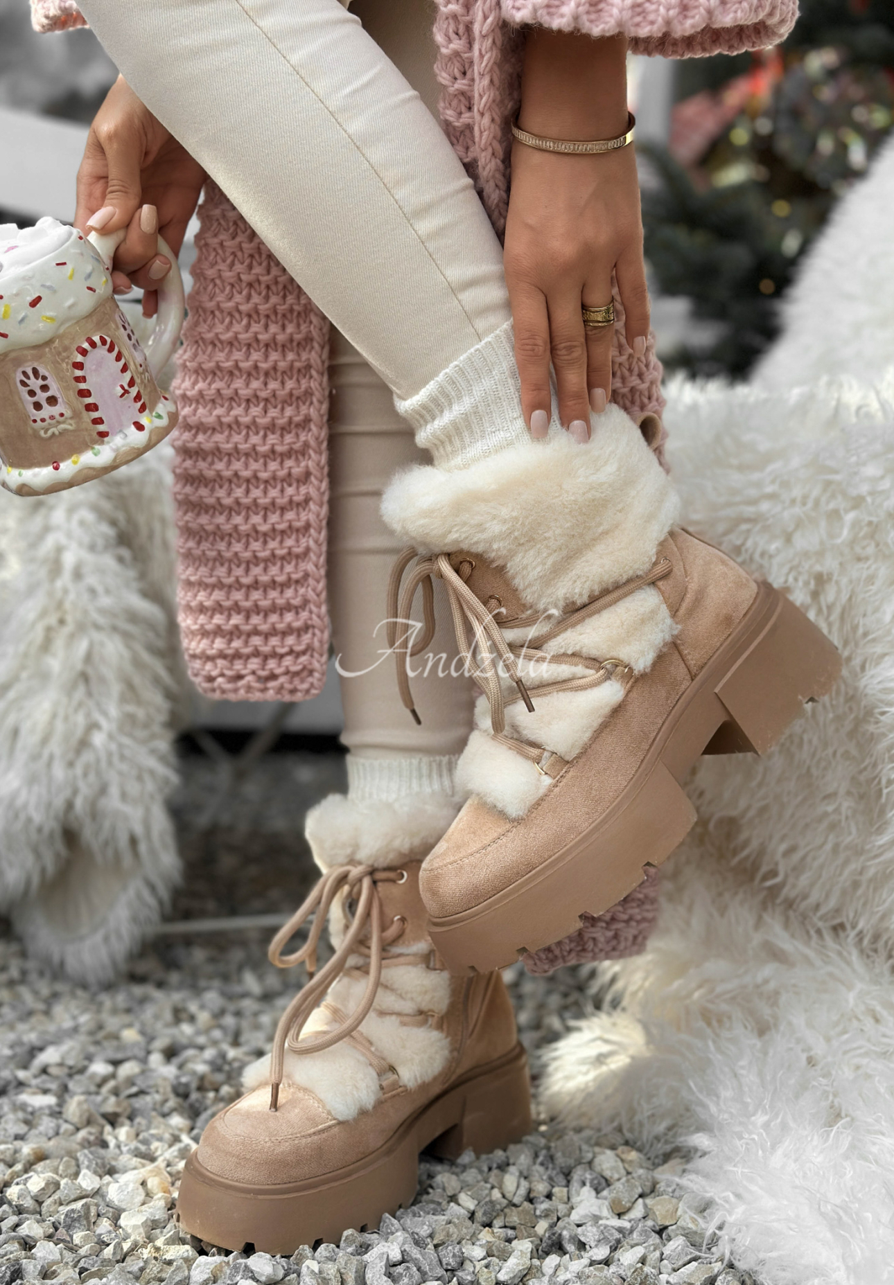 Suede snow boots with fur Fall Of Snow beige
