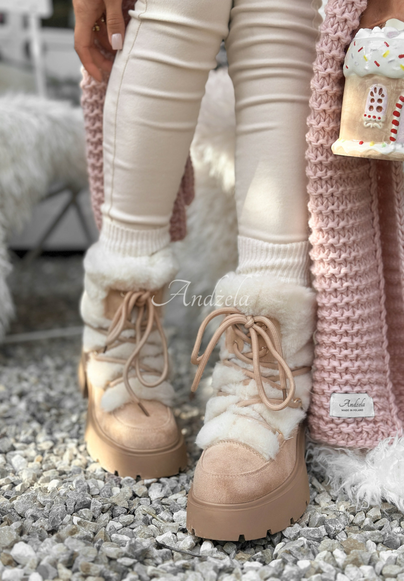 Suede snow boots with fur Fall Of Snow beige