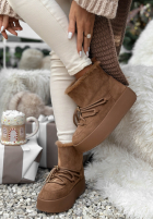 Krótkie zamszowe śniegowce ze sznurowaniem Cold As Ice camelowe