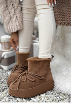 Krótkie zamszowe śniegowce ze sznurowaniem Cold As Ice camelowe