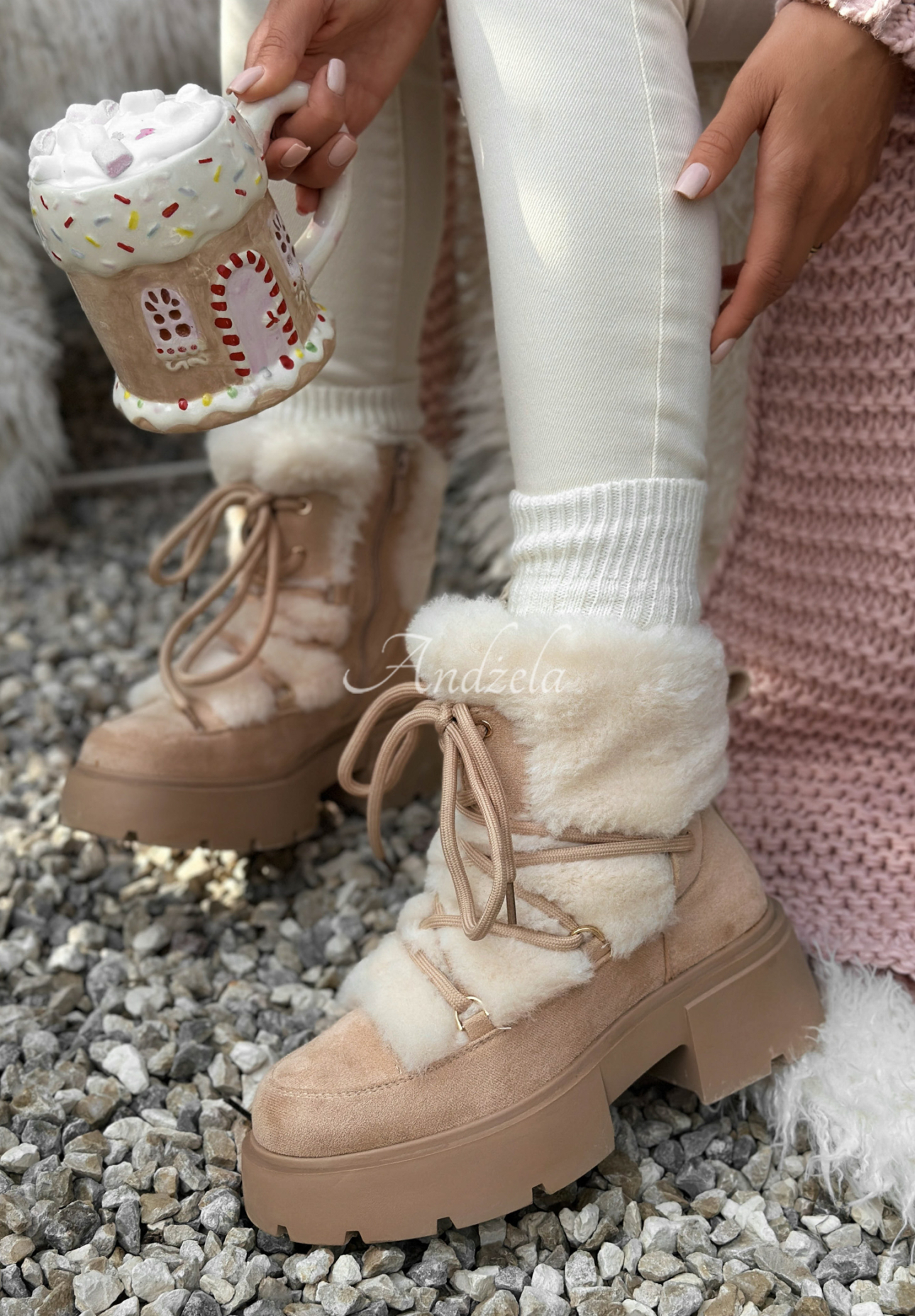 Suede snow boots with fur Fall Of Snow beige
