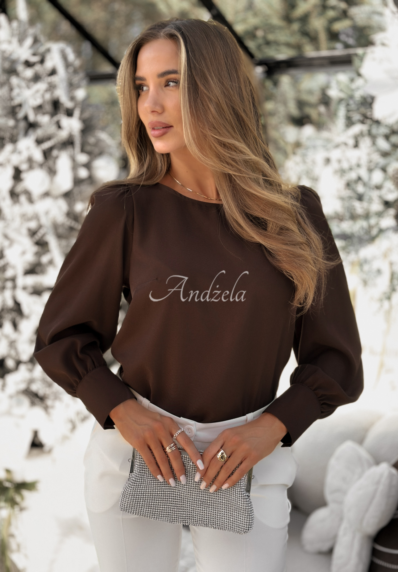Viscose blouse with buffets Silent Night chocolate