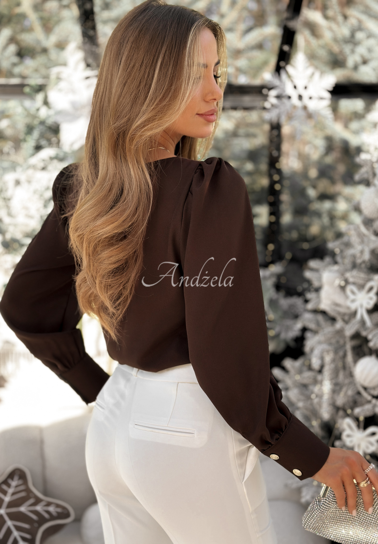 Viscose blouse with buffets Silent Night chocolate