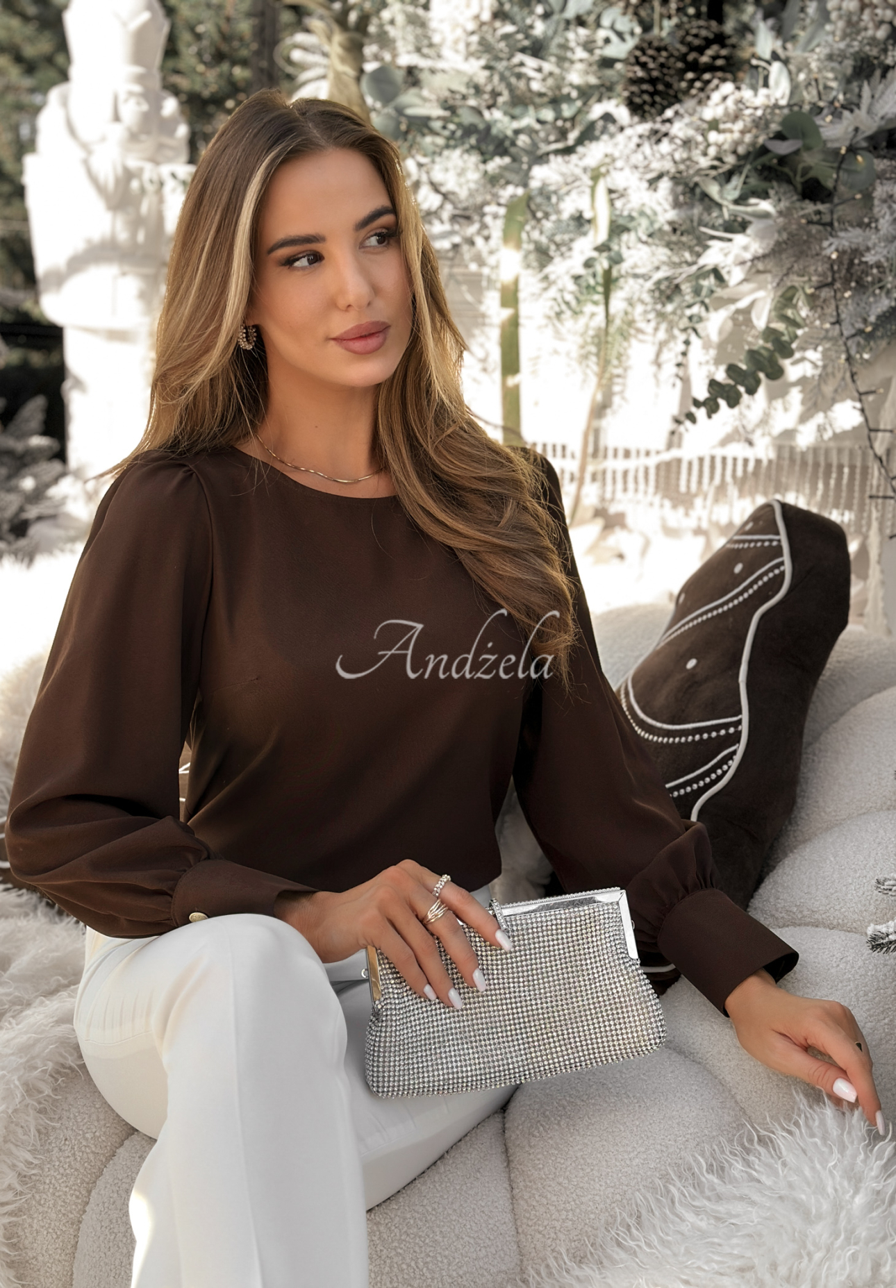 Viscose blouse with buffets Silent Night chocolate