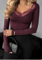 Bluzka longsleeve z koronką Miss In Me burgundowa