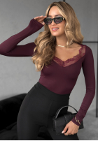 Bluzka longsleeve z koronką Miss In Me burgundowa
