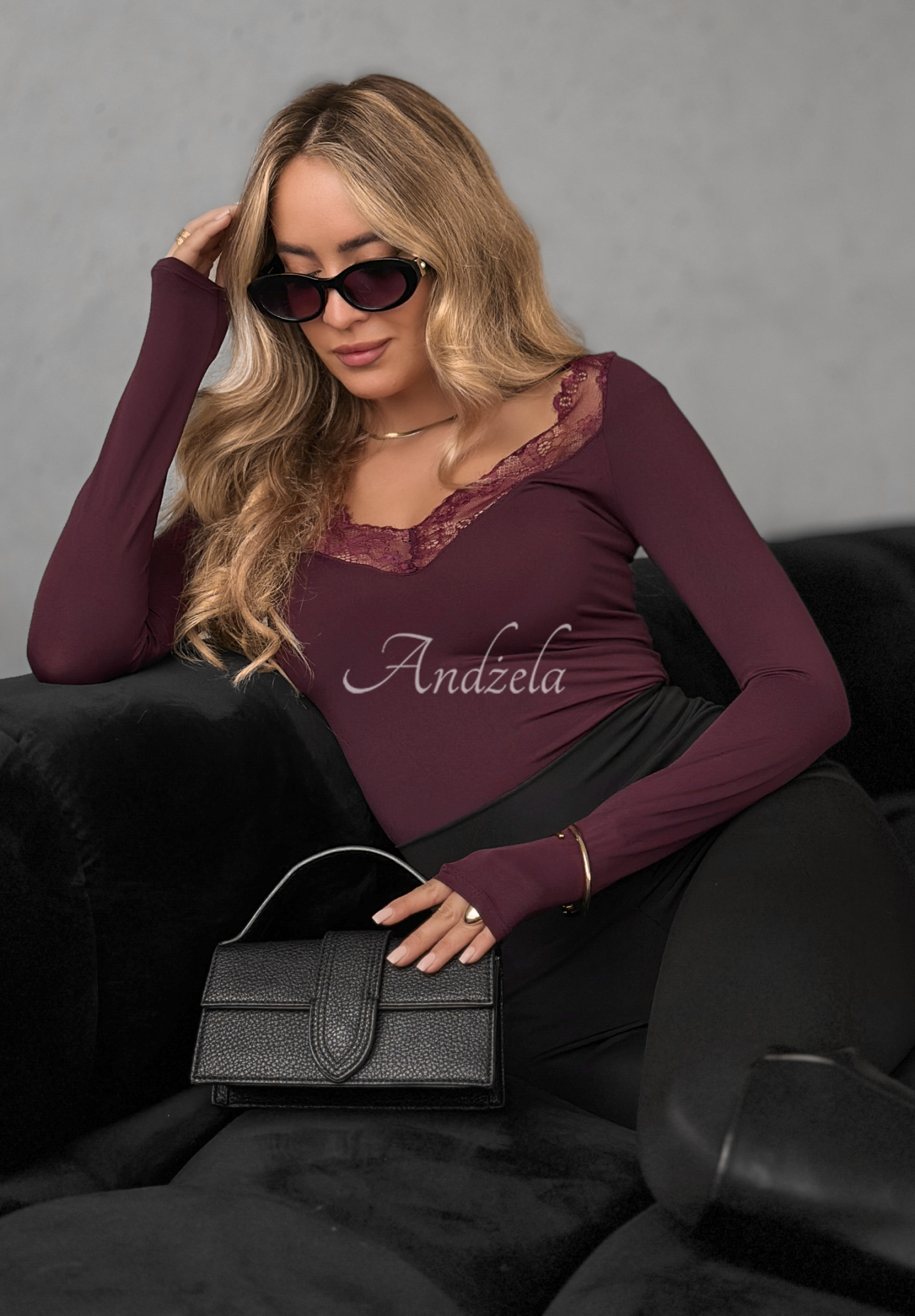 Bluzka longsleeve z koronką Miss In Me burgundowa