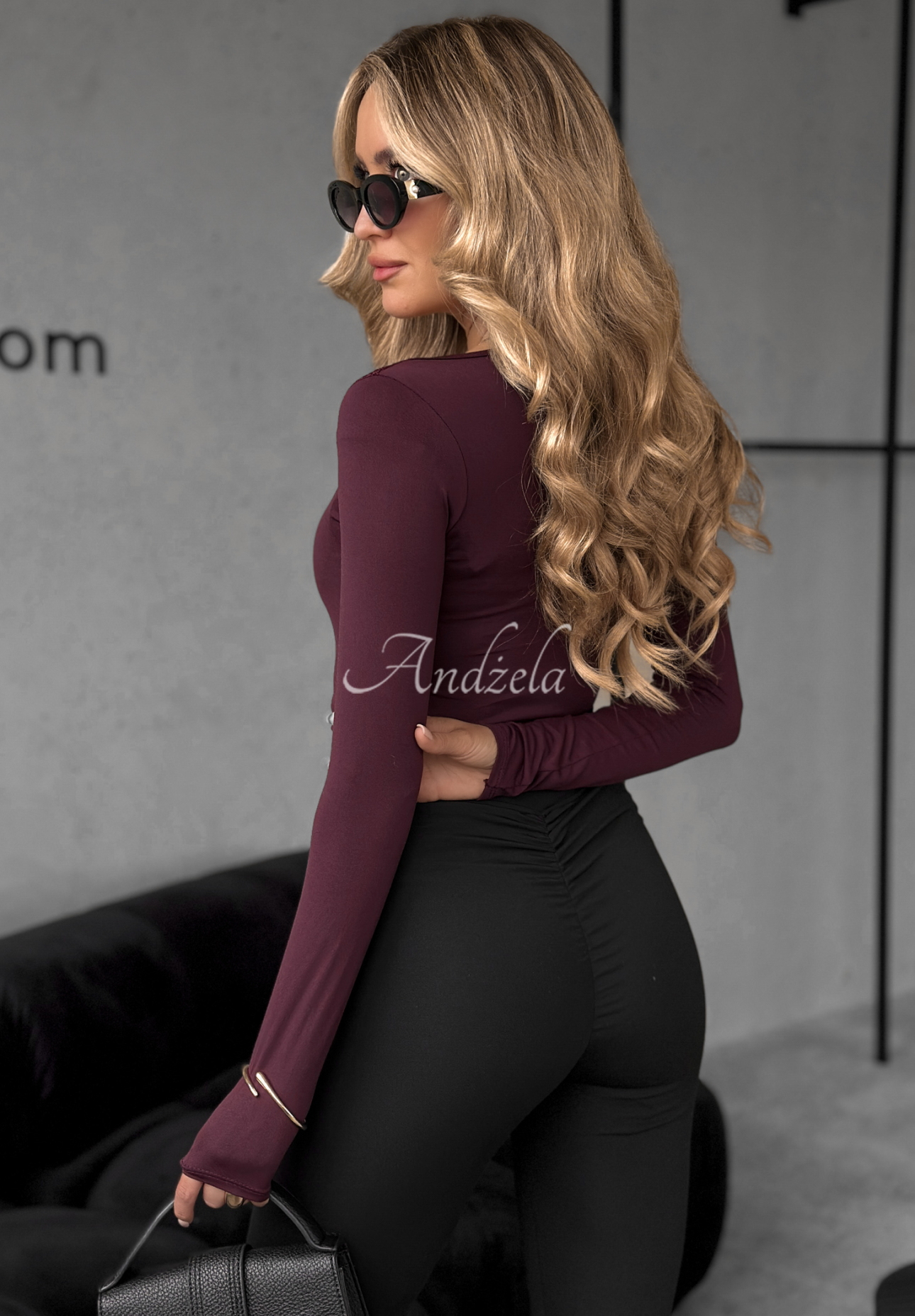 Miss In Me burgundy lace longsleeve blouse