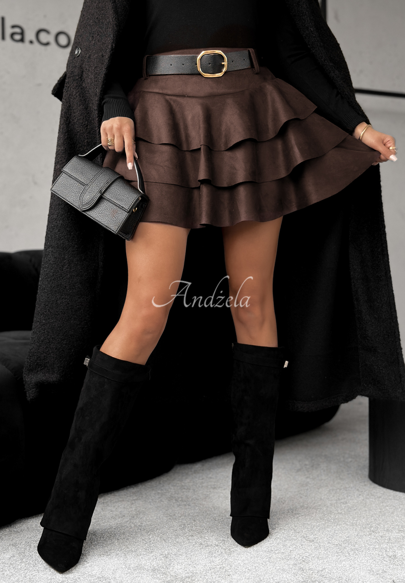 Suede mini skirt and shorts with frills Girly Time chocolate