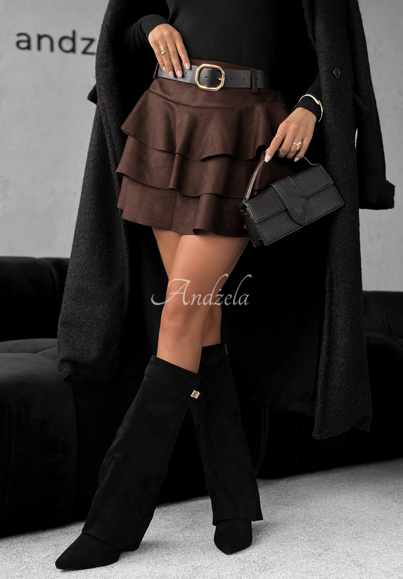 Suede mini skirt and shorts with frills Girly Time chocolate