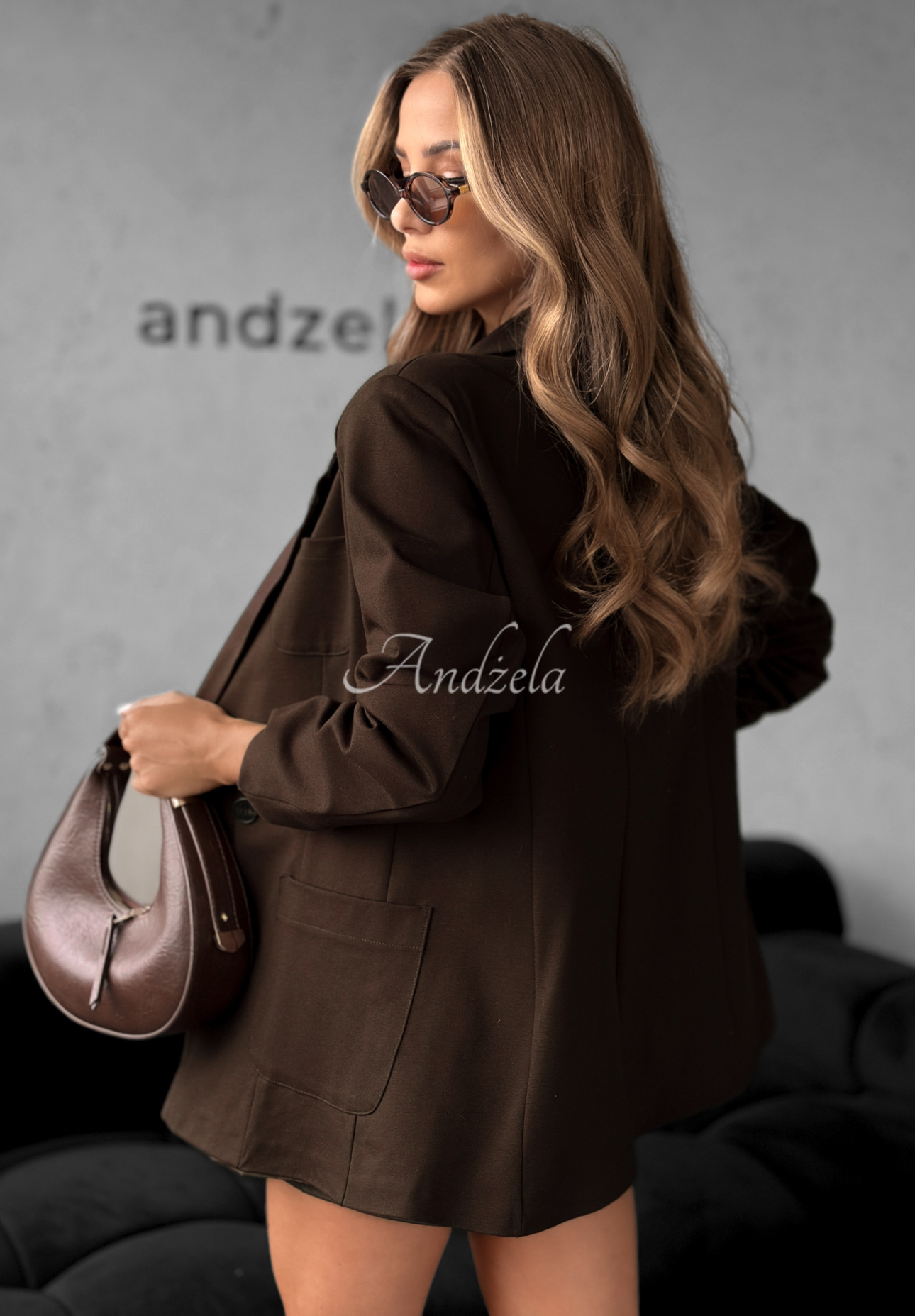 Viscose double-breasted blazer with Your Move buttons chocolate