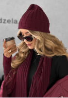 Prążkowany komplet czapka i szalik z kaszmirem Snow Dates burgundowy