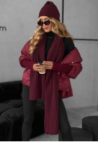 Prążkowany komplet czapka i szalik z kaszmirem Snow Dates burgundowy