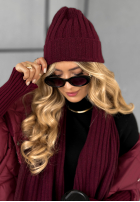 Prążkowany komplet czapka i szalik z kaszmirem Snow Dates burgundowy