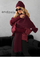 Prążkowany komplet czapka i szalik z kaszmirem Snow Dates burgundowy