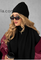 Prążkowany komplet czapka i szalik z kaszmirem Snow Dates czarny