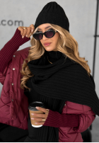 Prążkowany komplet czapka i szalik z kaszmirem Snow Dates czarny