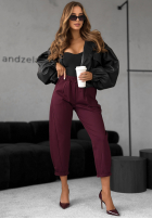 Materiałowe spodnie It Was Real burgundowe