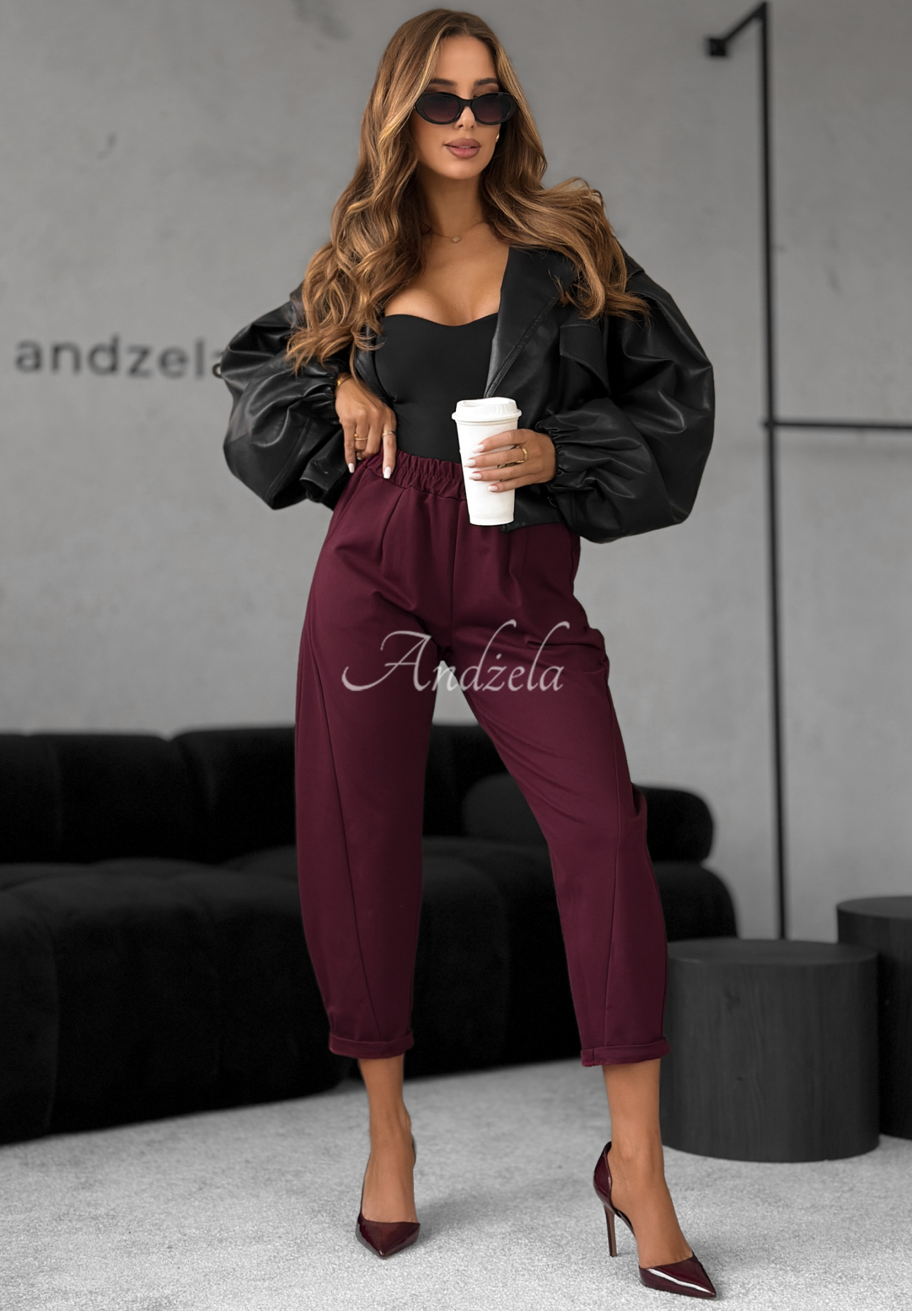 Viscose banana pants It Was Real burgundy