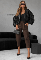 Materiałowe spodnie It Was Real czekoladowe