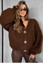 Krótki kardigan z bufkami Snow Hill czekoladowy