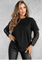T-shirt z koronkowymi rękawami The Only Thing czarna