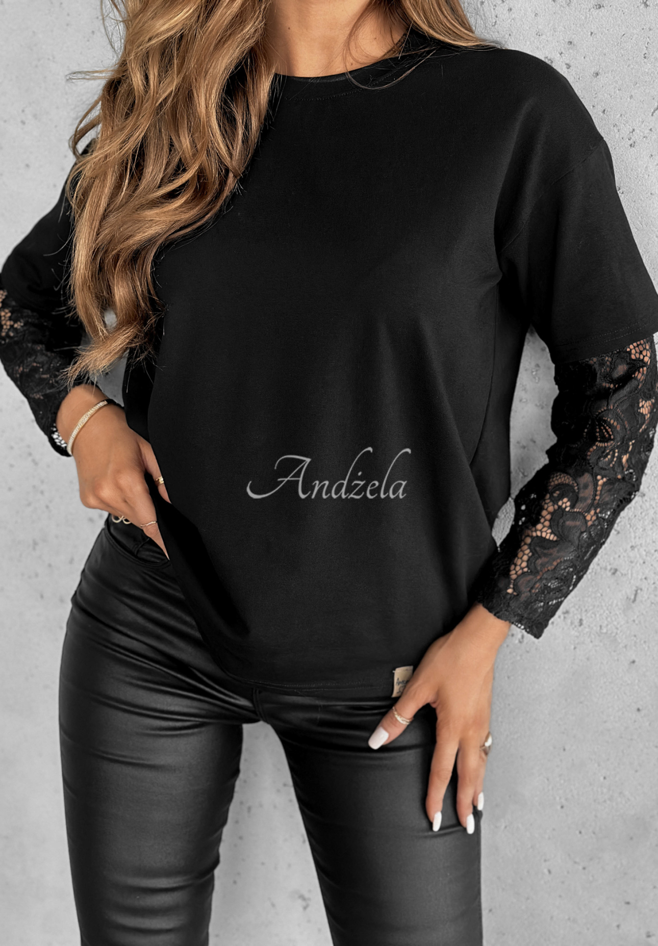 T-shirt with lace sleeves The Only Thing black